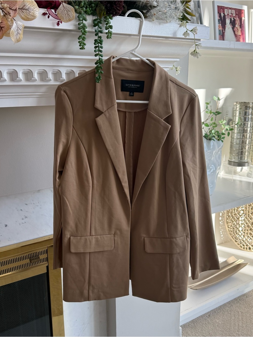 Liverpool Taupe Single-Button Blazer Jacket stretch fabric. Very soft